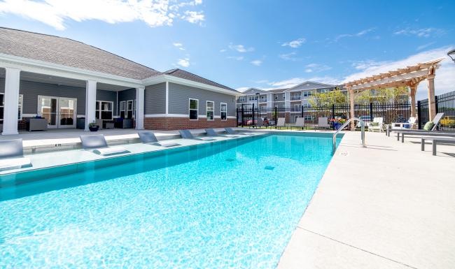 a swimming pool in a courtyard